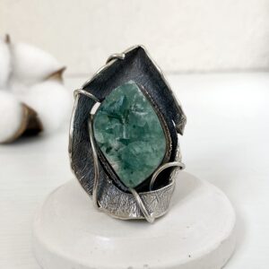 Large uncut Fluorite gemstone ring in sterling silver 925