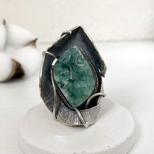 Large uncut Fluorite gemstone ring in sterling silver 925