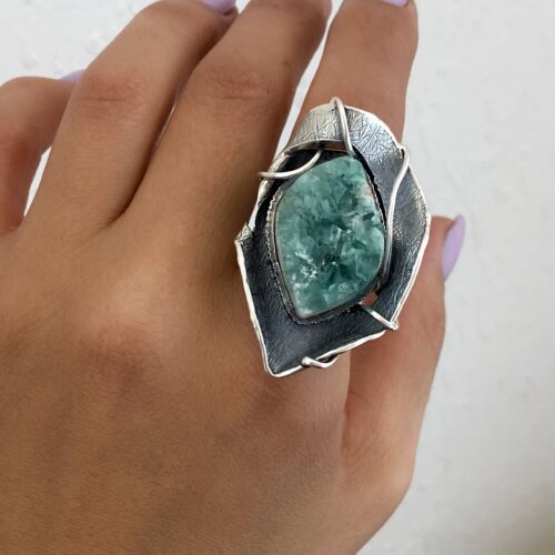 Large uncut Fluorite gemstone ring in sterling silver 925 - Image 4