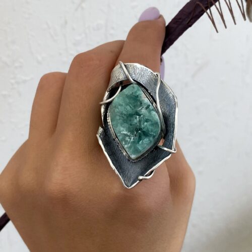 Large uncut Fluorite gemstone ring in sterling silver 925 - Image 2