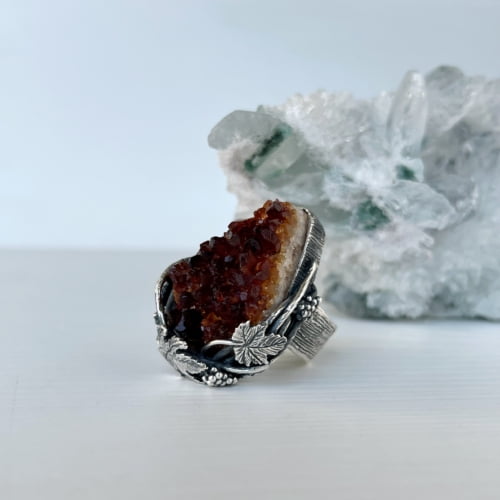Big citrine ring in silver 925, Made in Armenia