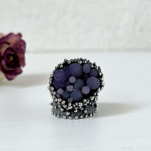Sterling silver ring with natural purple grape agate stone