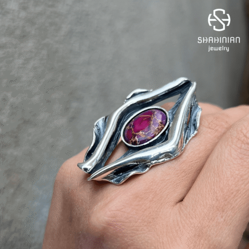 Sterling Silver Large bold ring with Purple Sea Sediment Jasper, Handmade in Armenia Shahinian Jewelry - Image 7