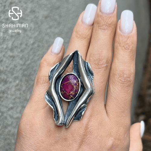 Sterling Silver Large bold ring with Purple Sea Sediment Jasper, Handmade in Armenia Shahinian Jewelry - Image 6