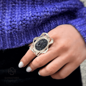Raw Black Stone Flower Ring – Sterling Silver Big Abstract Statement Ring for Women | Shahinian Jewelry