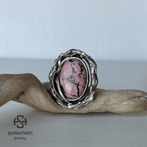 Big Rhodonite Ring Adjustable Sterling Silver | Pink Black Gemstone Statement Ring for Women | Shahinian Jewelry