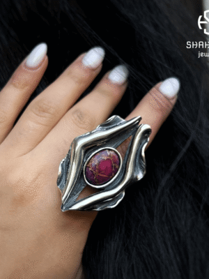 Sterling Silver Large bold ring with Purple Sea Sediment Jasper, Handmade in Armenia Shahinian Jewelry