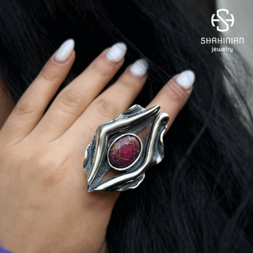 Sterling Silver Large bold ring with Purple Sea Sediment Jasper, Handmade in Armenia Shahinian Jewelry