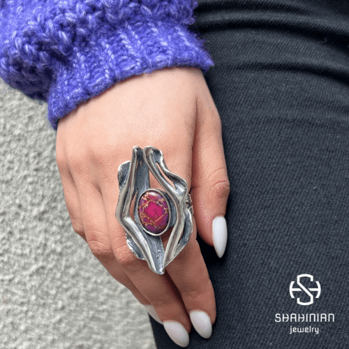 Sterling Silver Large bold ring with Purple Sea Sediment Jasper, Handmade in Armenia Shahinian Jewelry - Image 4
