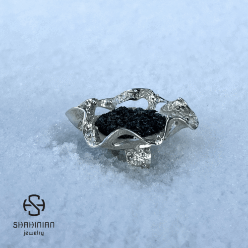 Raw Black Stone Flower Ring – Sterling Silver Big Abstract Statement Ring for Women | Shahinian Jewelry - Image 5