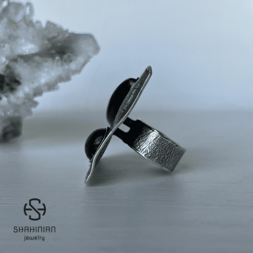 Sterling Silver Bold Square Black Obsidian Ring, Huge Geometric Ring for women, Made in Armenia - Image 4