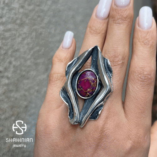 Sterling Silver Large bold ring with Purple Sea Sediment Jasper, Handmade in Armenia Shahinian Jewelry - Image 3
