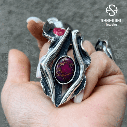 Sterling Silver Large bold ring with Purple Sea Sediment Jasper, Handmade in Armenia Shahinian Jewelry - Image 2