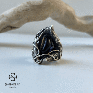 Abstract Amethyst Ring – Wide Sterling Silver Band with Purple Stone