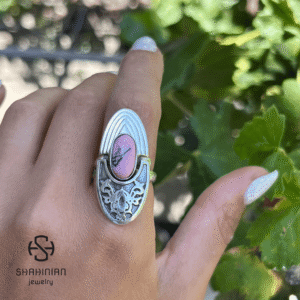 Ornament Rhodonite Ring Silver 925 | Pink Black Gemstone Ring for Women | Adjustable Band Artisan Shahinian Jewelry