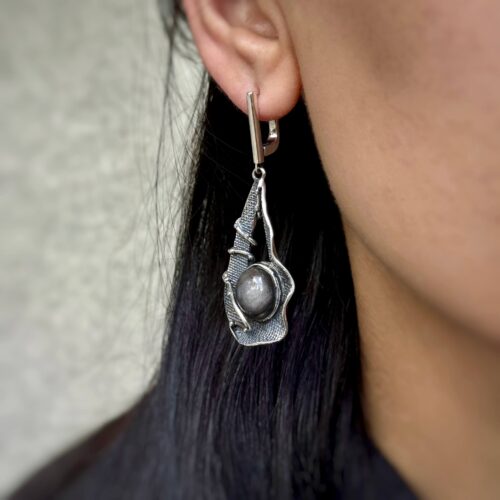 Sterling Silver Obsidian Jewelry Set – Ring & Dangle Earrings by Shahinian Jewelry - Image 4