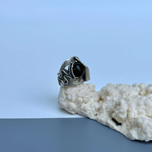 Sterling Silver Obsidian Jewelry Set – Ring & Dangle Earrings by Shahinian Jewelry - Image 7