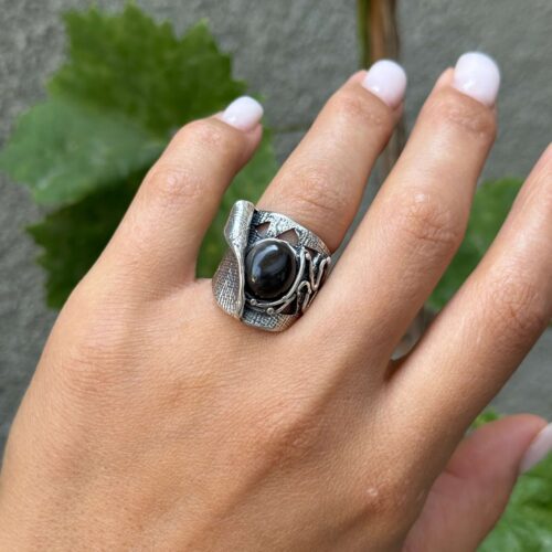 Sterling Silver Obsidian Jewelry Set – Ring & Dangle Earrings by Shahinian Jewelry - Image 8
