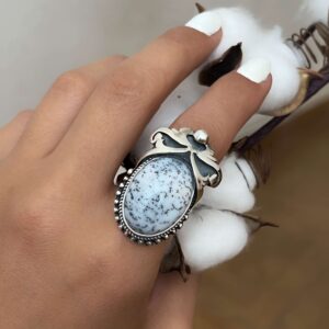 white and black stone ring handmade