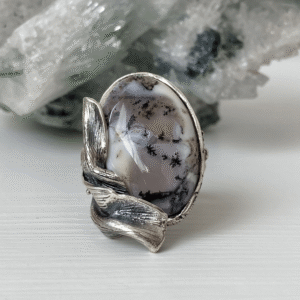 Sterling Silver  Wave Design Dendritic Agate Ring