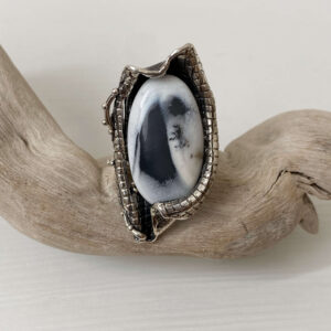 Bold Agate Ring, Sterling Silver with Textured Wide Band